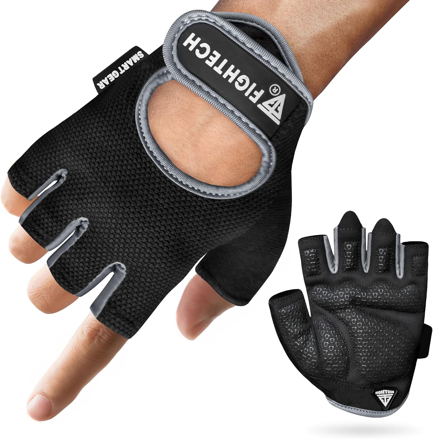 FIGHTECH Workout Gloves for Men and Women, Fingerless Weight Lifting Gloves with Cushioned Palms, Gym Gloves for Exercise Fitness Training Climbing Cycling, Breathable and Lightweight