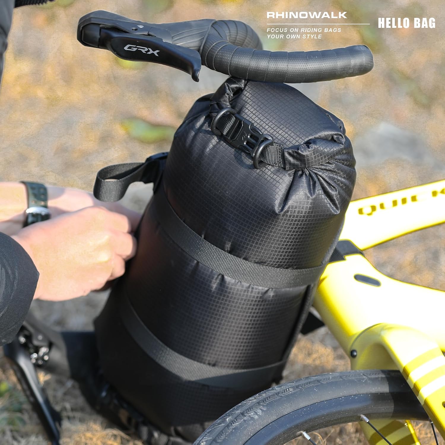 Rhinowalk Bike Handlebar Bag Waterproof Dry Bag 12L Bicycle Front Roll Bag Large Capacity Storage Bag Shoulder Bag for Bikepacking