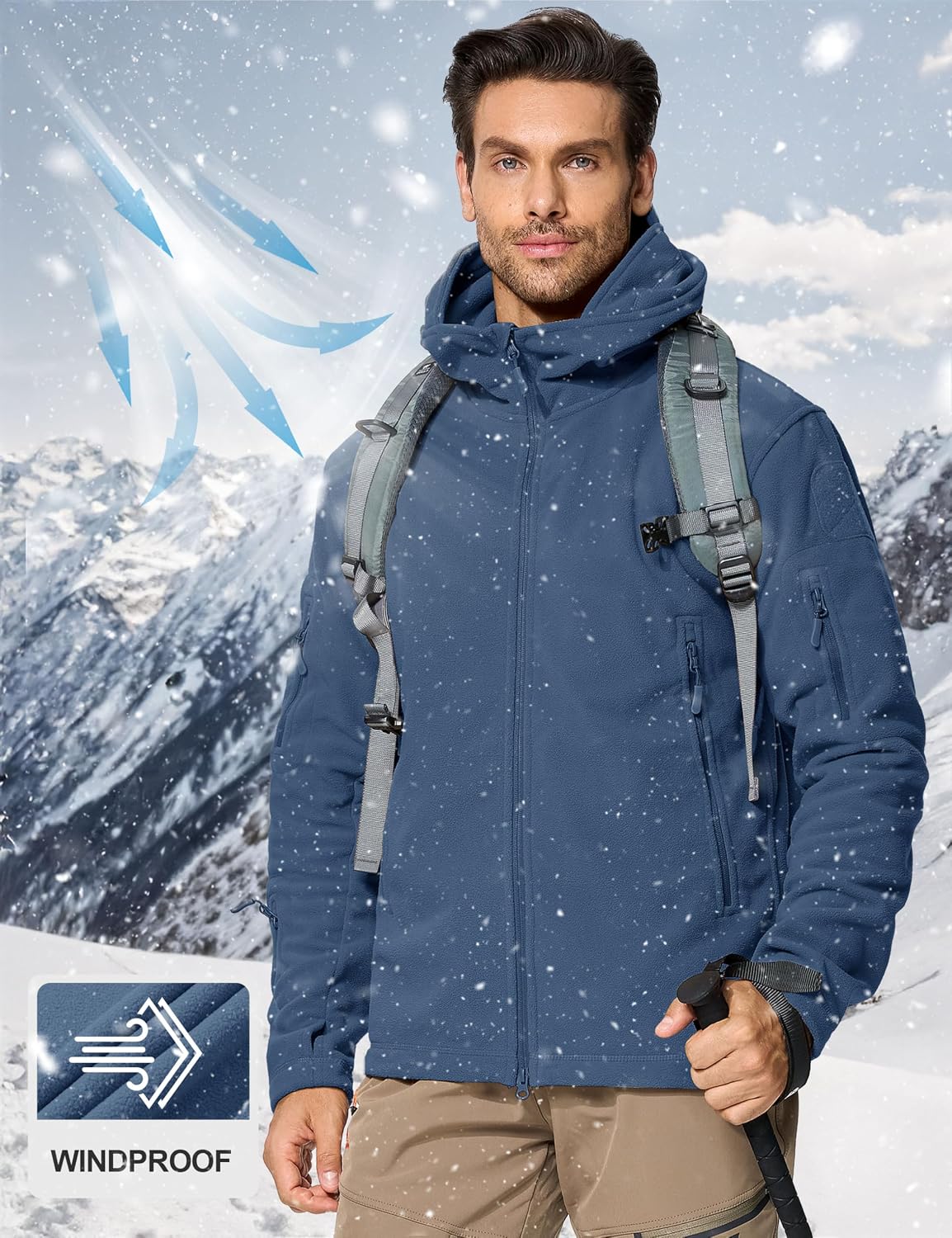 CRYSULLY Men's Military Tactical Sport Warm Fleece Hooded Outdoor Adventure Jacket Coats