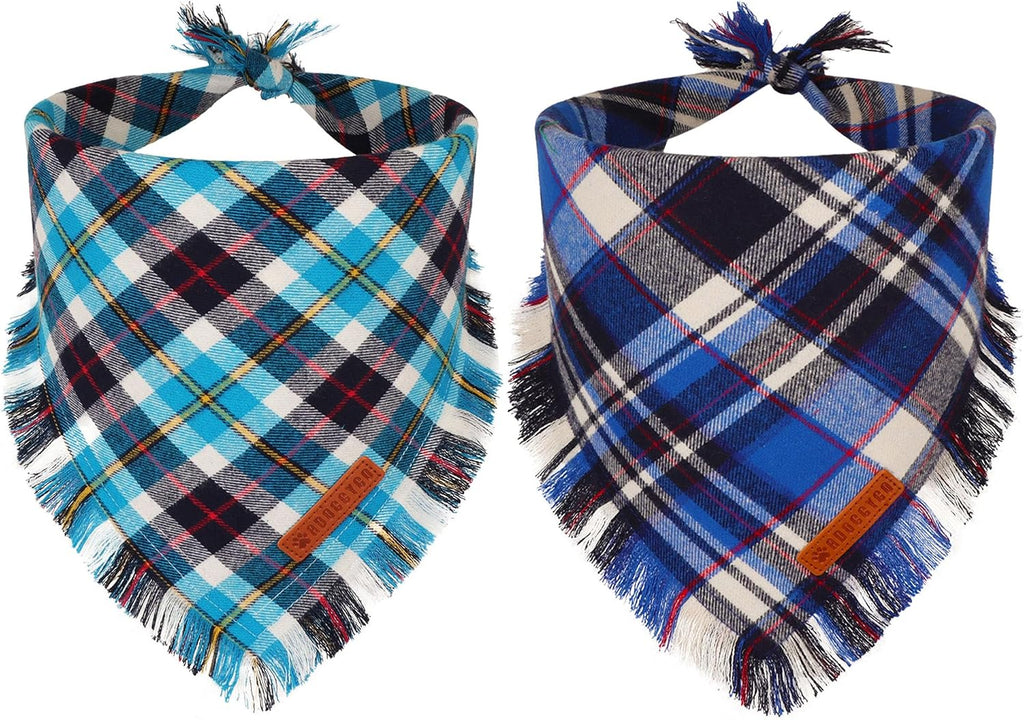 ADOGGYGO Fall Dog Bandana with Tassels Edges, Plaid Thanksgiving Scarf, S