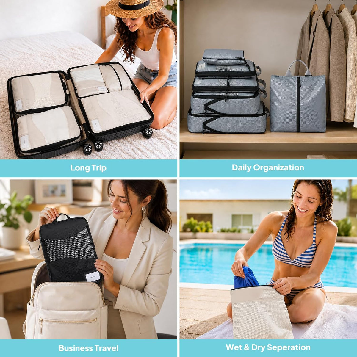 TOPEAST Compression Packing Cubes 4 Set Suitcase Organizer Bags for Travel