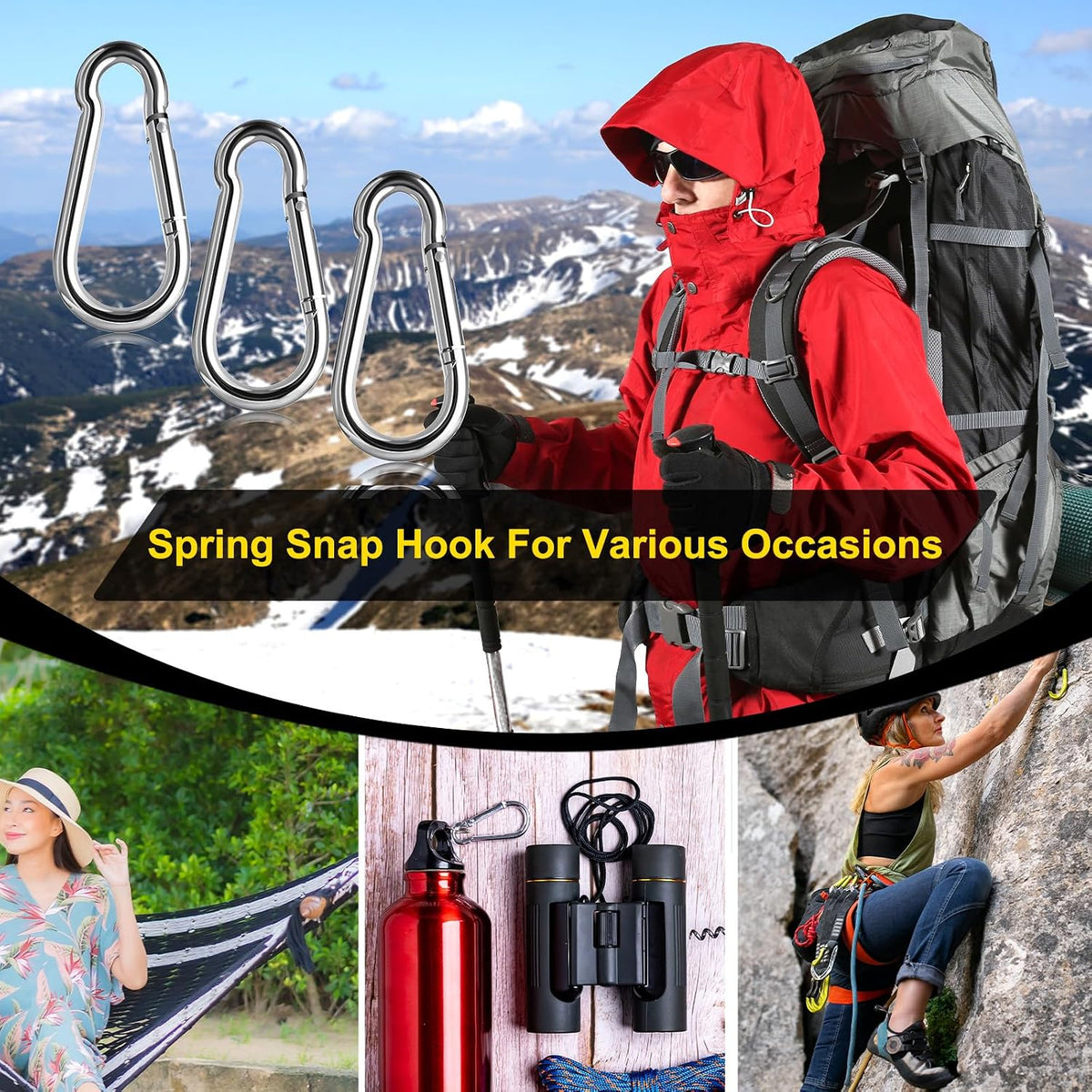 30 Pcs 3" Spring Snap Hook, M8 5/16" Heavy Duty Carabiner Clips