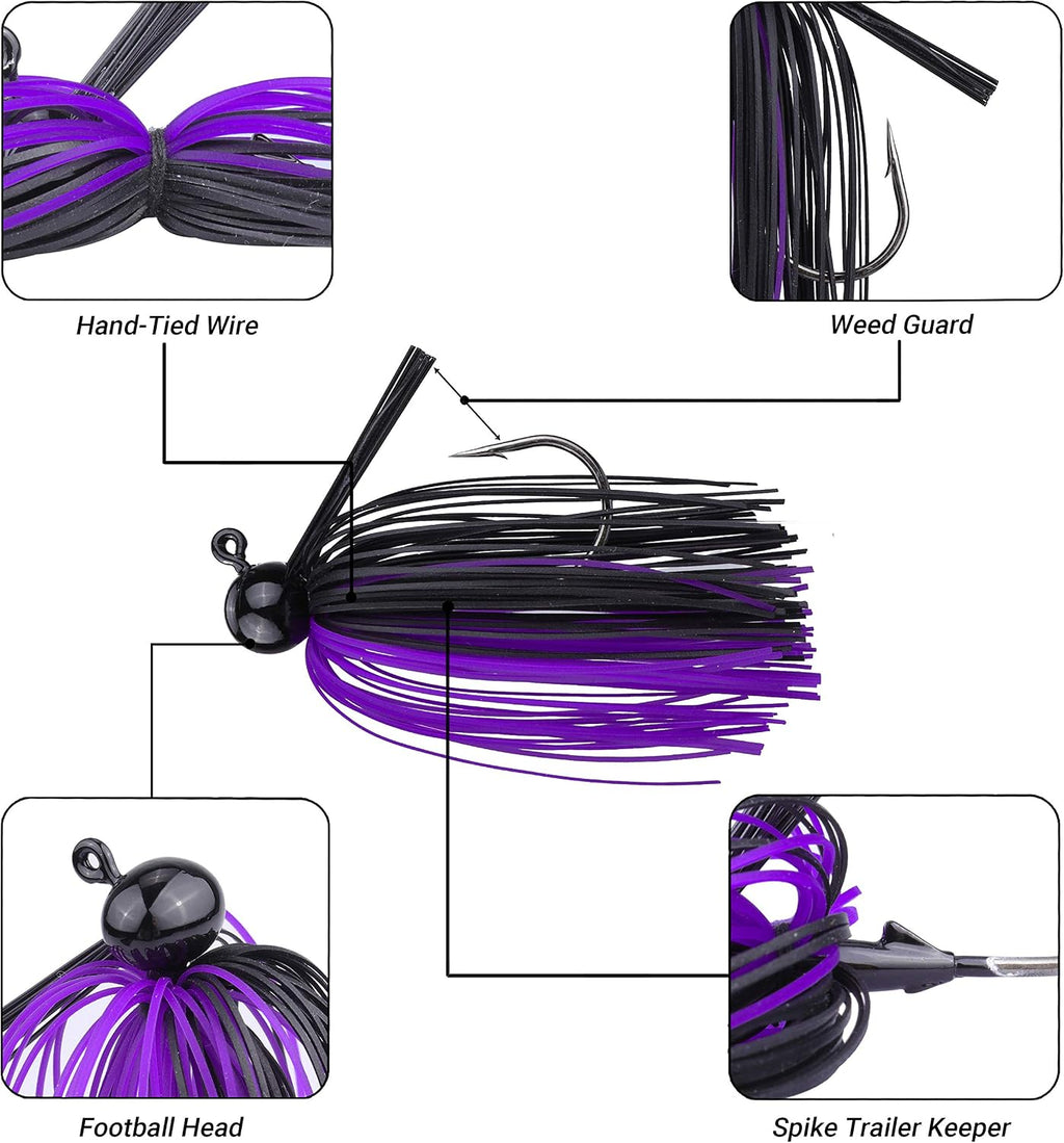 RUNCL Anchor Box - Bass Fishing Lures - Flipping, Swim, Football Jigs - Spike Trailer Keeper, Silicone Skirts, Streamlined Head, Weedguard System - Proven Colors (Pack of 4)