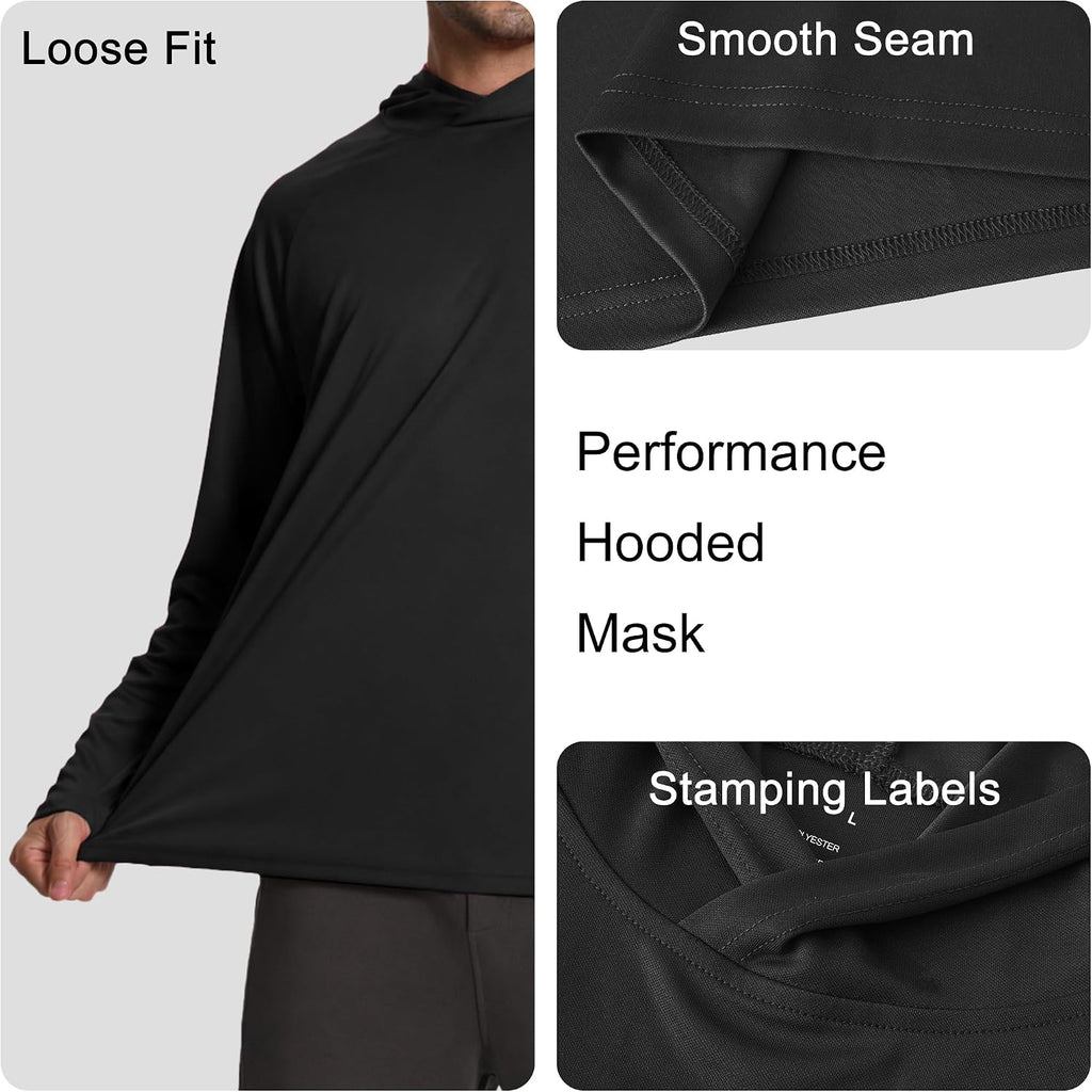 HovSiyla Mens Fishing Hoodie UV Sun Protection Shirts UPF Rash Guard Long Sleeve Shirts Hiking Performance Mesh Face Mask Top