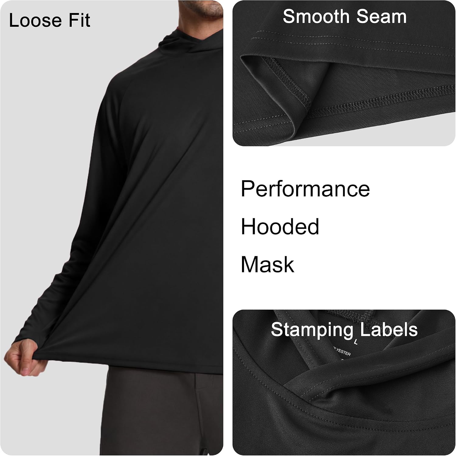 HovSiyla Mens Fishing Hoodie UV Sun Protection Shirts UPF Rash Guard Long Sleeve Shirts Hiking Performance Mesh Face Mask Top