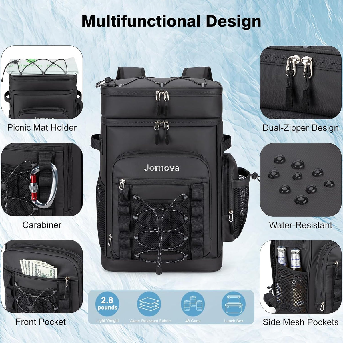 Insulated Leakproof Cooler Backpack,Double Deck Bag,48 Cans,35L
