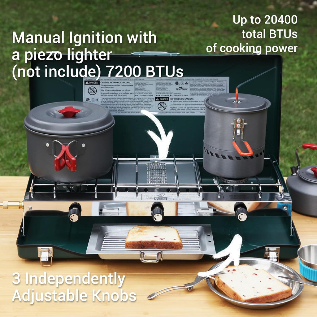 FineFlame Camping Stove, Propane Portable Camp Stove, 20400BTU-3 Burners