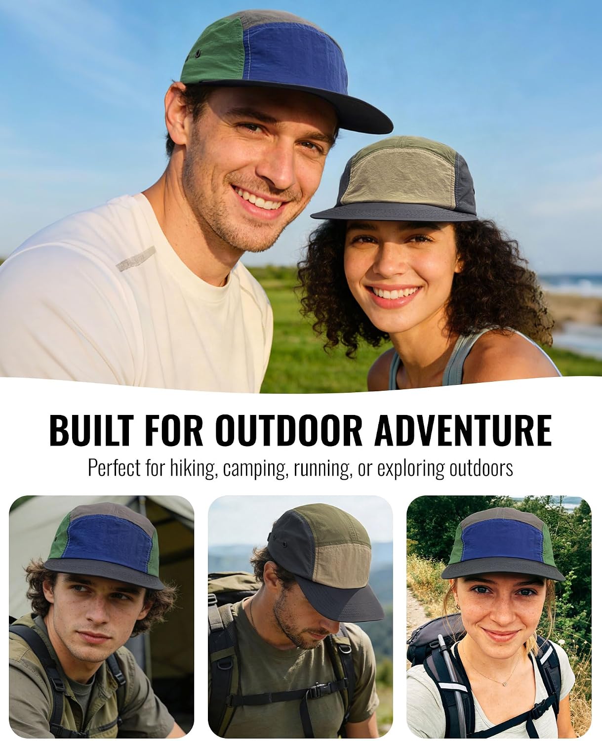 CLAPE 5 Panel Hat for Men, Curved Brim UPF50+ Sun Hats Quick Dry Outdoor Sports Running Hat Baseball Cap