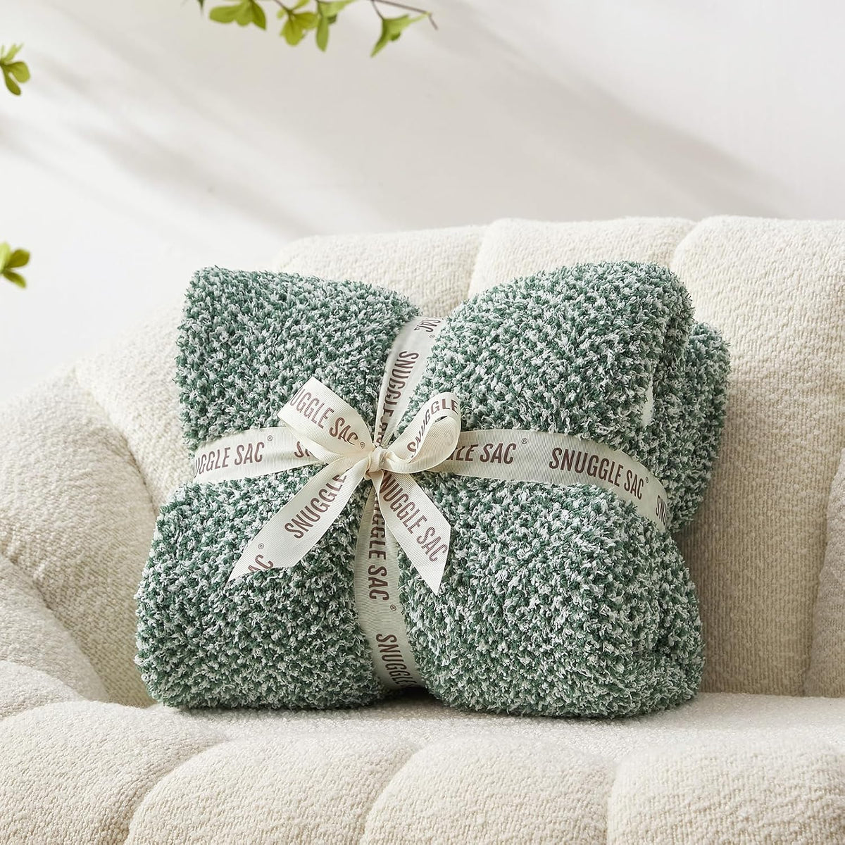 Snuggle Sac Green Throw Blanket, Ultra Soft Warm Blankets for Couch, Cozy Knit Fuzzy Plush Throws Blanket for Sofa, Bed,Living Room, Heather Green, 50x60 inches