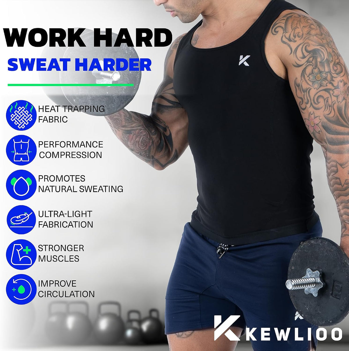 Kewlioo Men's Heat Trapping Pullover Sweat Enhancing Vest - Sauna Suit Shirt Compression Vest Shapewear Top for Gym Exercise