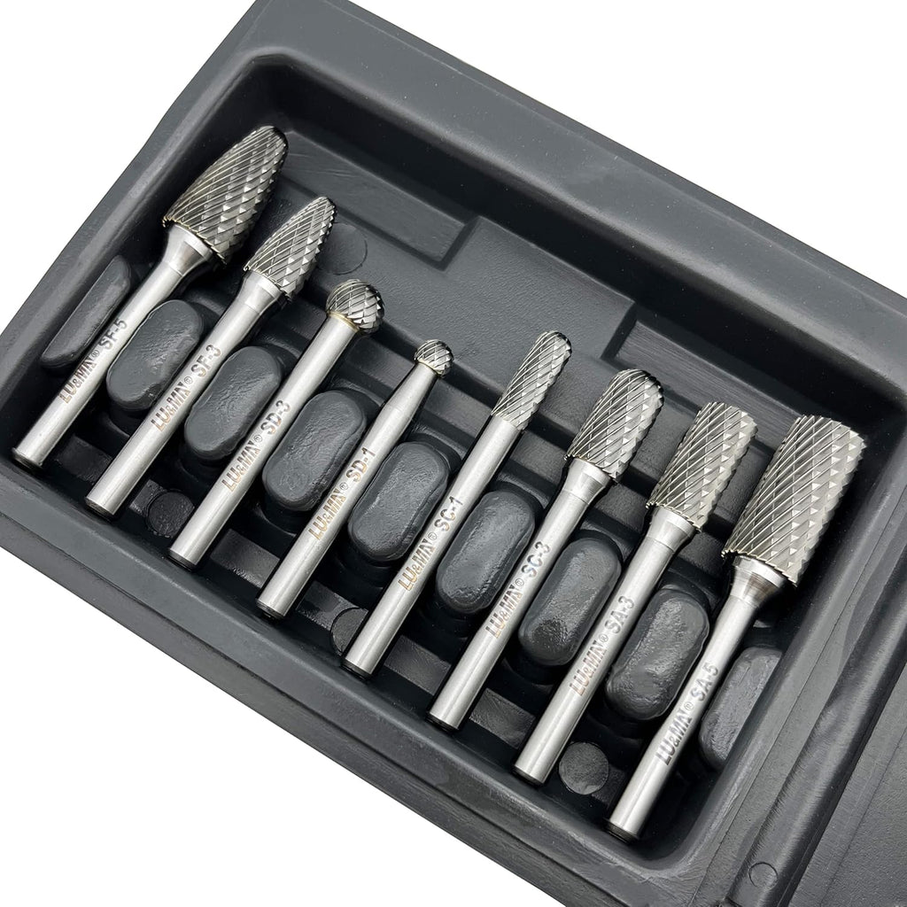 LU&MN Tungsten Carbide Burr Set, 1/4" Shank, 8 Pcs