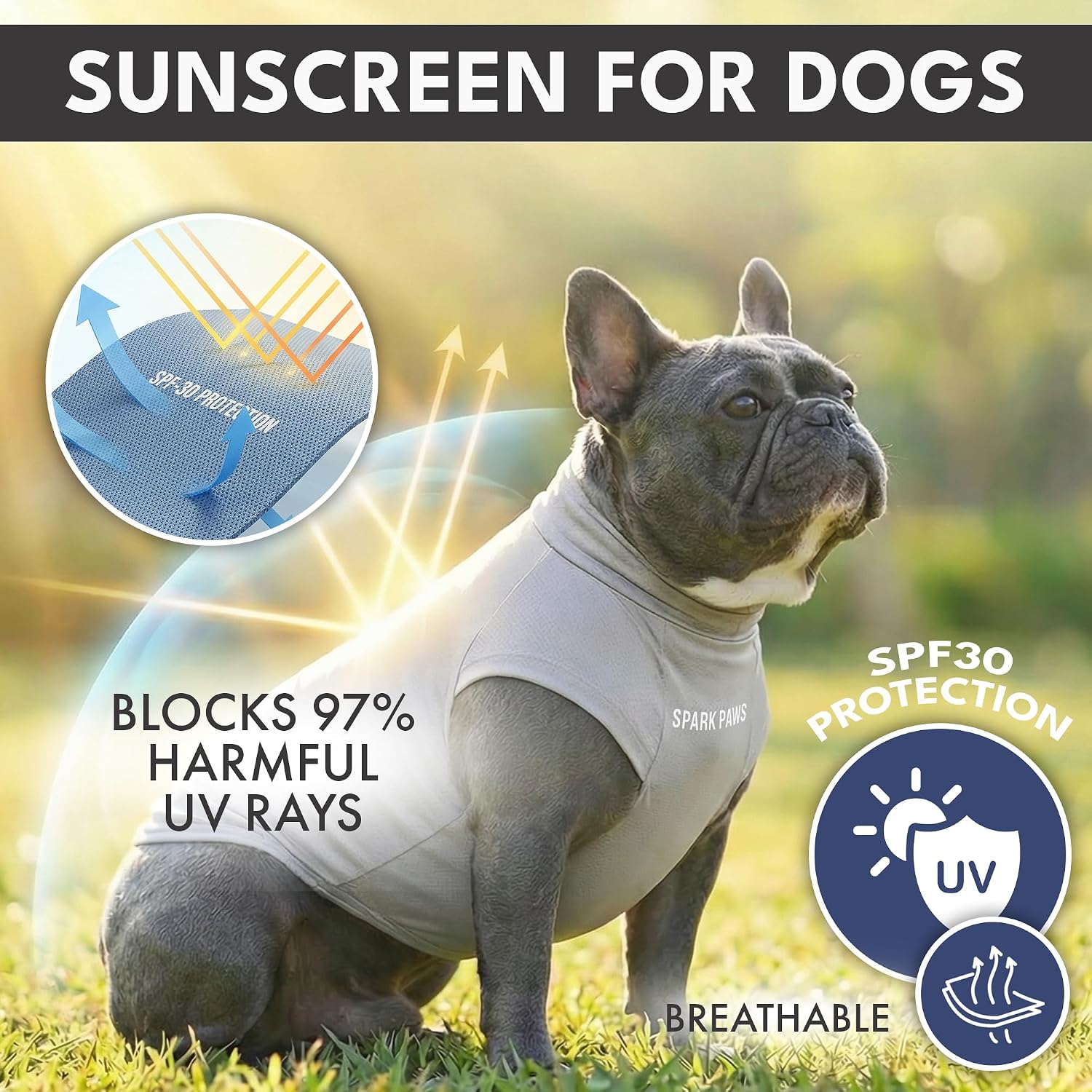 Spark Paws Sunblock Dog T-Shirt, SPF 30 UV Sun Protection, Summer Cooling