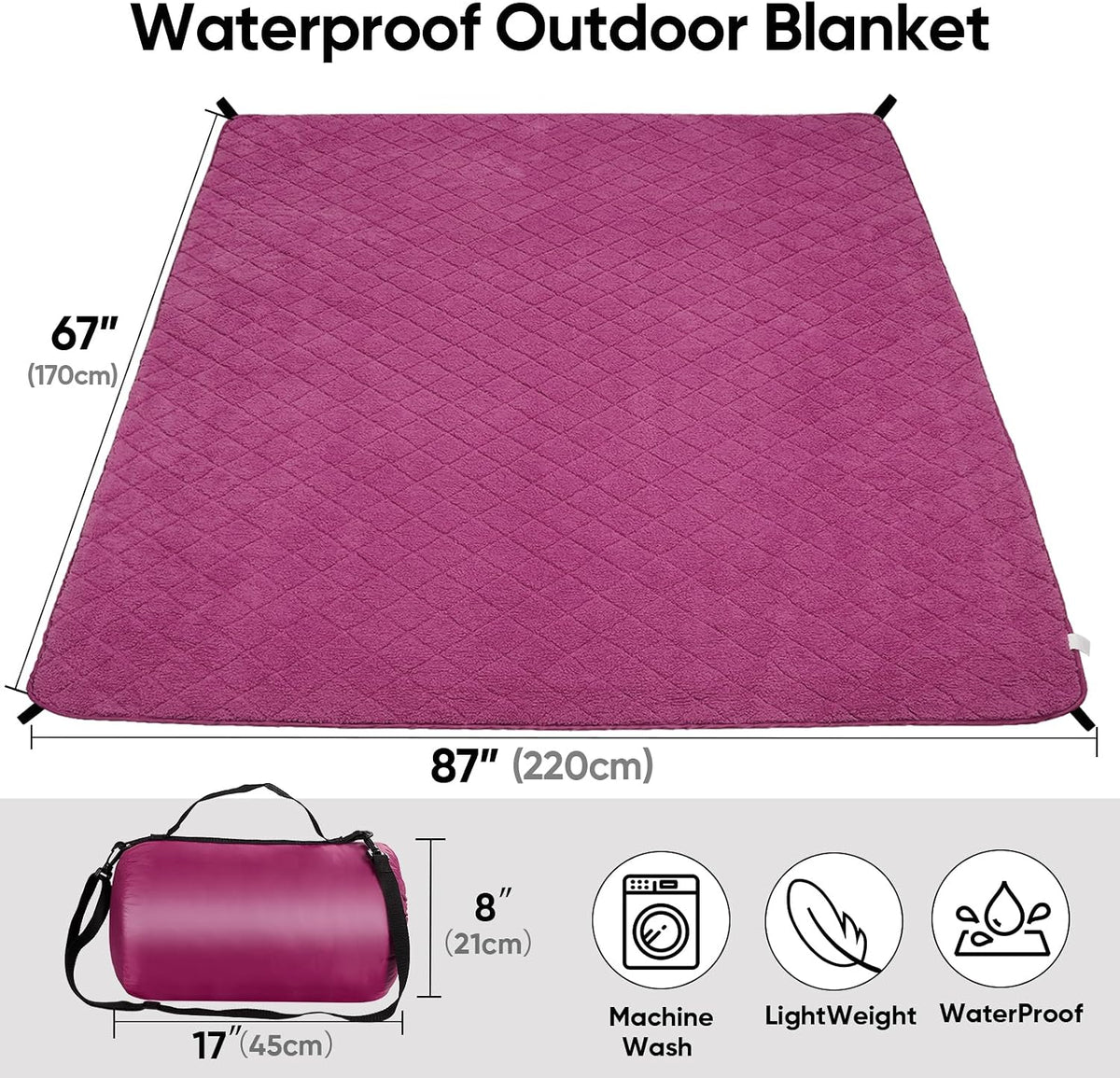 Waterproof Outdoor Blanket 82"x55", Windproof & Warm, 300 GSM Sherpa Lining