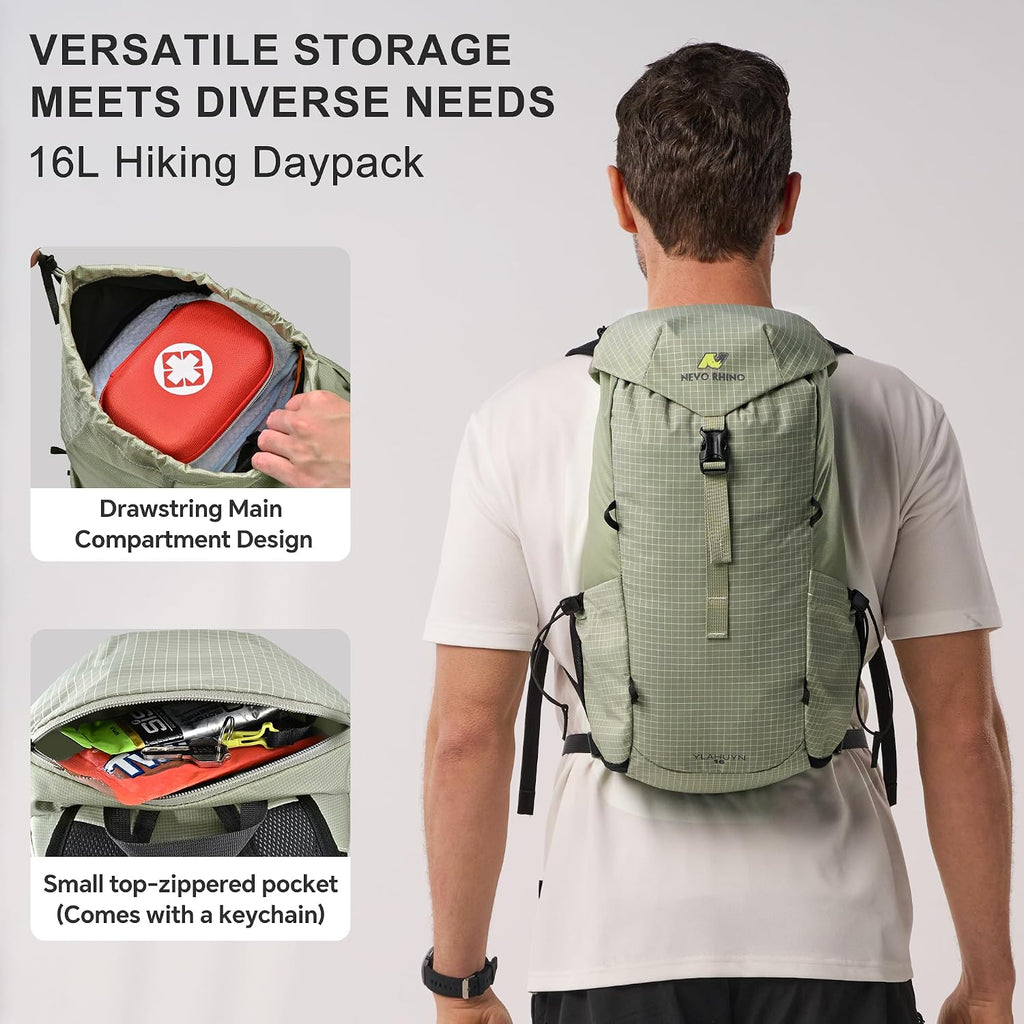 N NEVO RHINO 16L Hiking Backpack, Lightweight Daypack for Men Women
