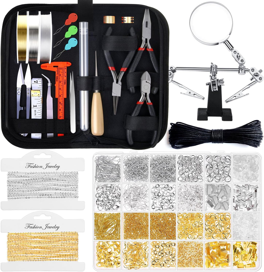 shynek 1857 Pcs Jewelry Making Supplies Kit for Adults, Jewelry Making Tools with Earring Hooks, Findings, Wires, Chains and Helping Hands for Crafts Making and Repair