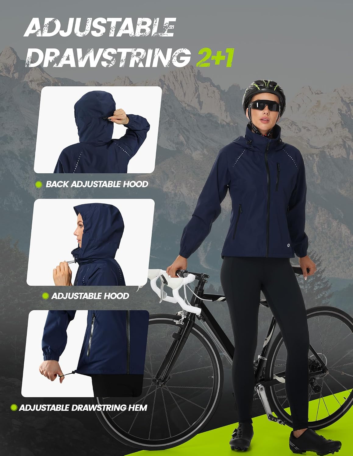 Nepest Womens Cycling Rain Jackets Biking Windbreaker with Hood UPF 50+