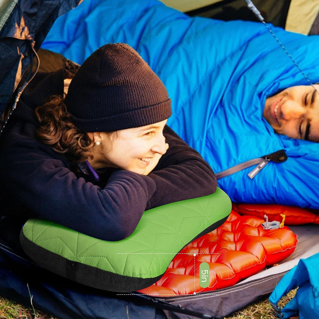 UWILLION Inflatable Camping Pillow with Removable Washable Cover, Ultralight Compact Air Pillow for Backpacking, Hiking, Travel & Camping, Ergonomic Neck and Lumbar Support Blow Up Pillow – Green
