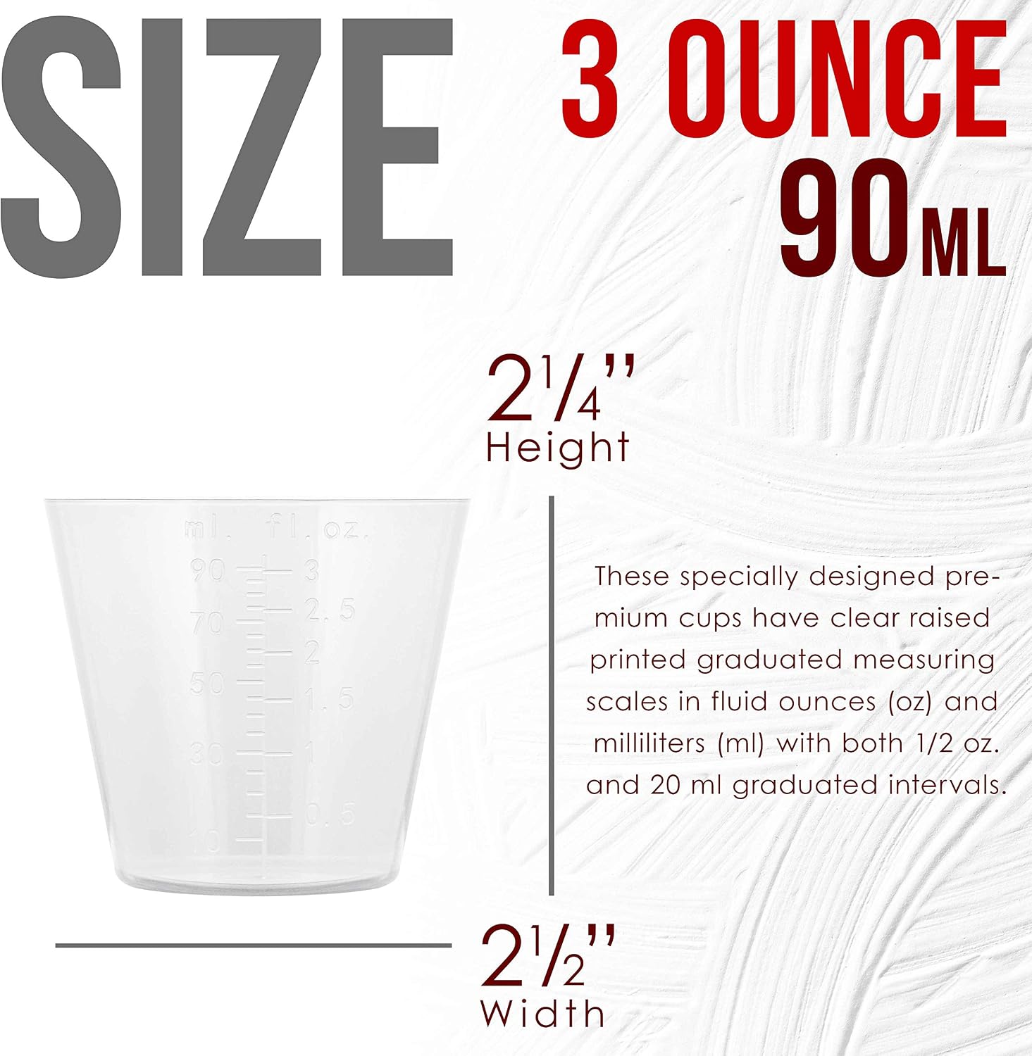 Pouring Masters 3 Oz (90 ml) Liquid Measuring Cups, 50 Pack with 25 Sticks