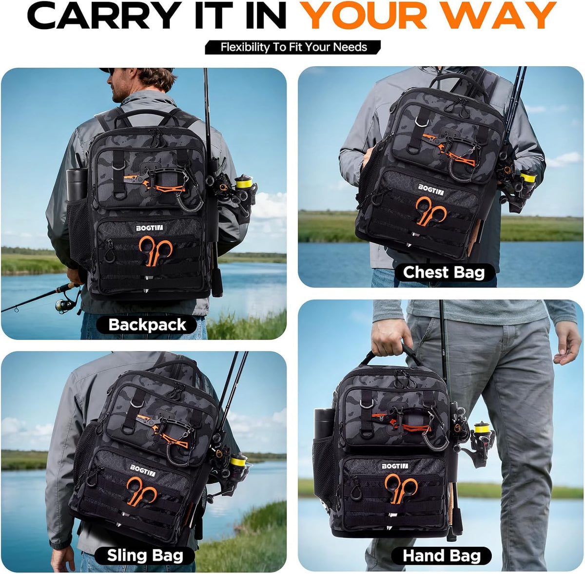 Fishing Backpack with Tackle Boxes and Rod Holders, Fishing Bag with Fishing Lure Kit Water-resistant Sling Tackle Bag Store Gear and Equipment, Bait Gifts for Men Woman Anglers-Camo Backpack