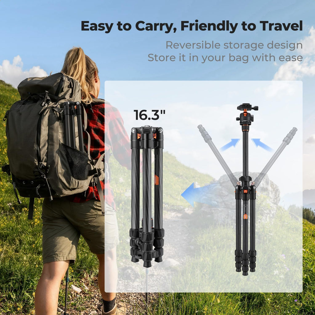 K&F CONCEPT 64" Carbon Fiber Camera Tripod with 1.4" Ball Head