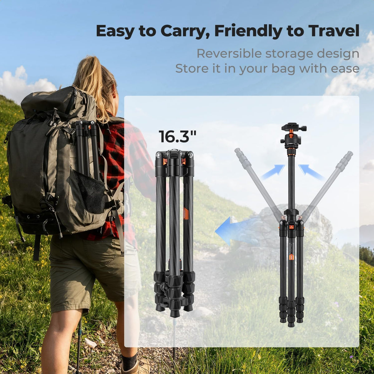 K&F CONCEPT 64" Carbon Fiber Camera Tripod with 1.4" Ball Head