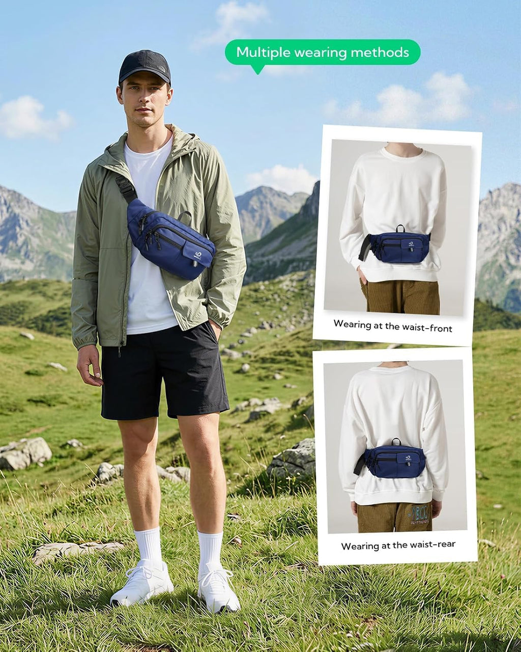 WATERFLY Fanny Pack Waist Bag: 3L Large RFID Anti-Theft with 9 Pockets