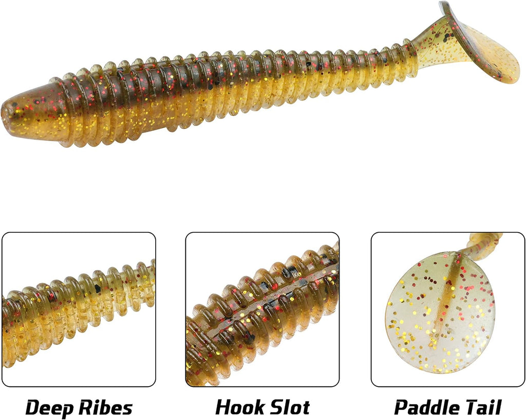RUNCL Swimbaits Paddle 10/20/30/40PCS, 5/4/3/2 Inchs Paddle Tail, Soft Lure for Trout Crappie Bass, Durable Plastic Bait Swimmer for Saltwater/Freshwater, Fishing Lover's Gift