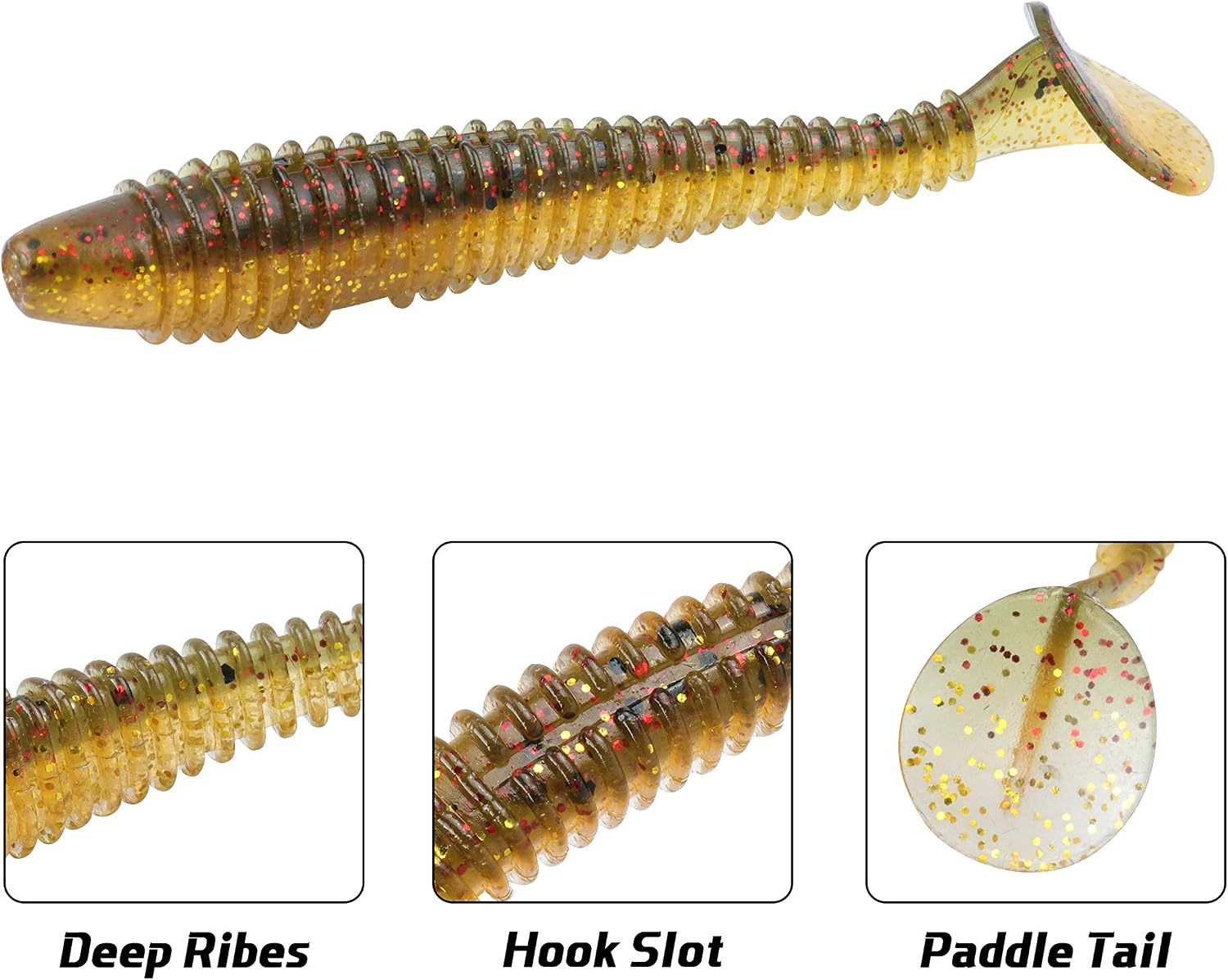 RUNCL Swimbaits Paddle 10/20/30/40PCS, 5/4/3/2 Inchs Paddle Tail, Soft Lure for Trout Crappie Bass, Durable Plastic Bait Swimmer for Saltwater/Freshwater, Fishing Lover's Gift