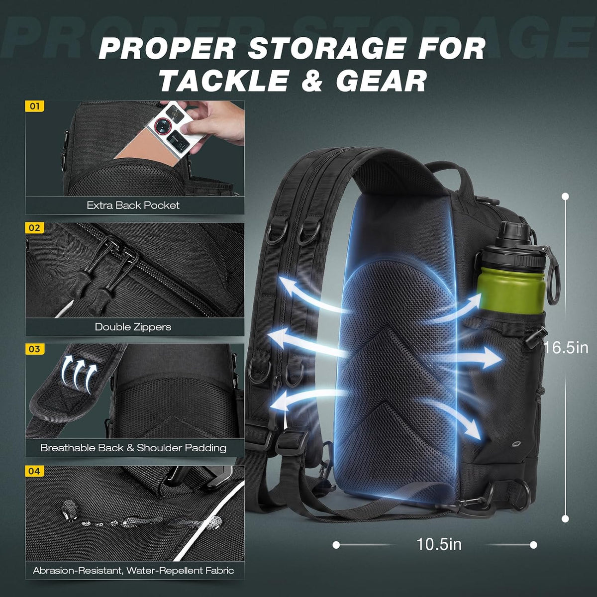 Ghosthorn Fishing Tackle Backpack with Tackle Boxes Rod Holder Fishing Bag