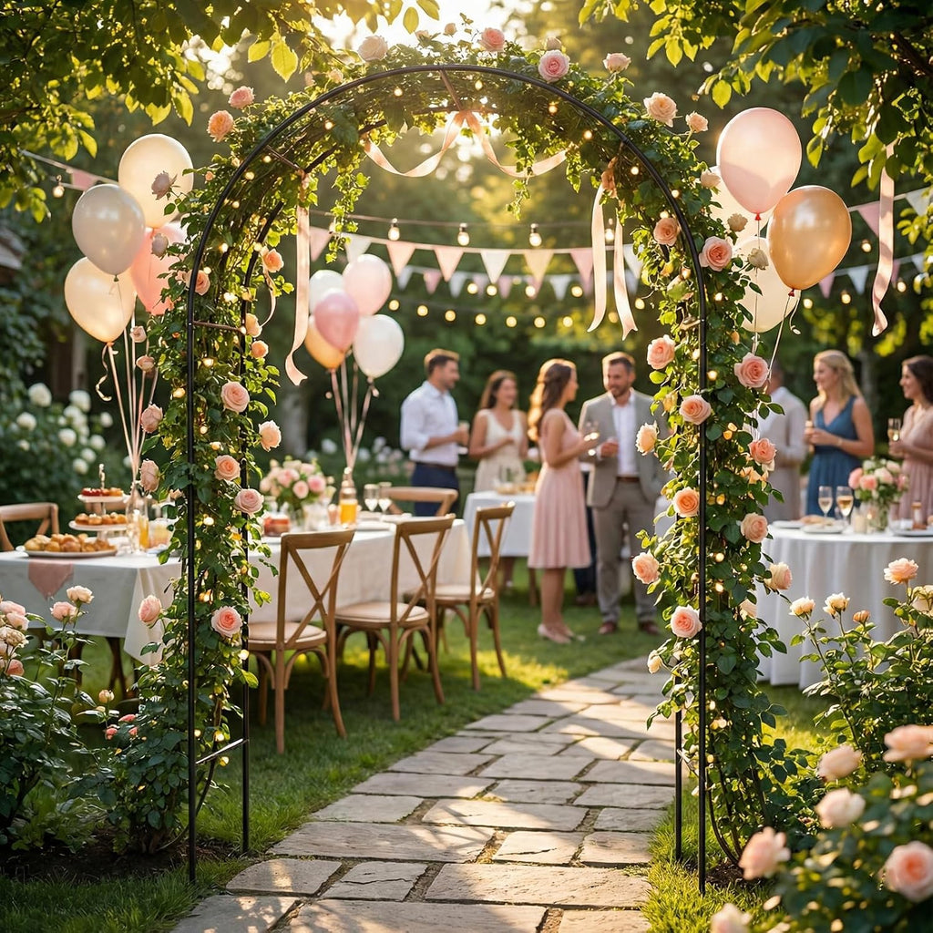 Metal Pergola Arbor, Outdoor Flower Garden Arch Trellis, Steel Garden Arbor for Climbing Plants, Wedding Decoration, 7'8" H x 4'5" W