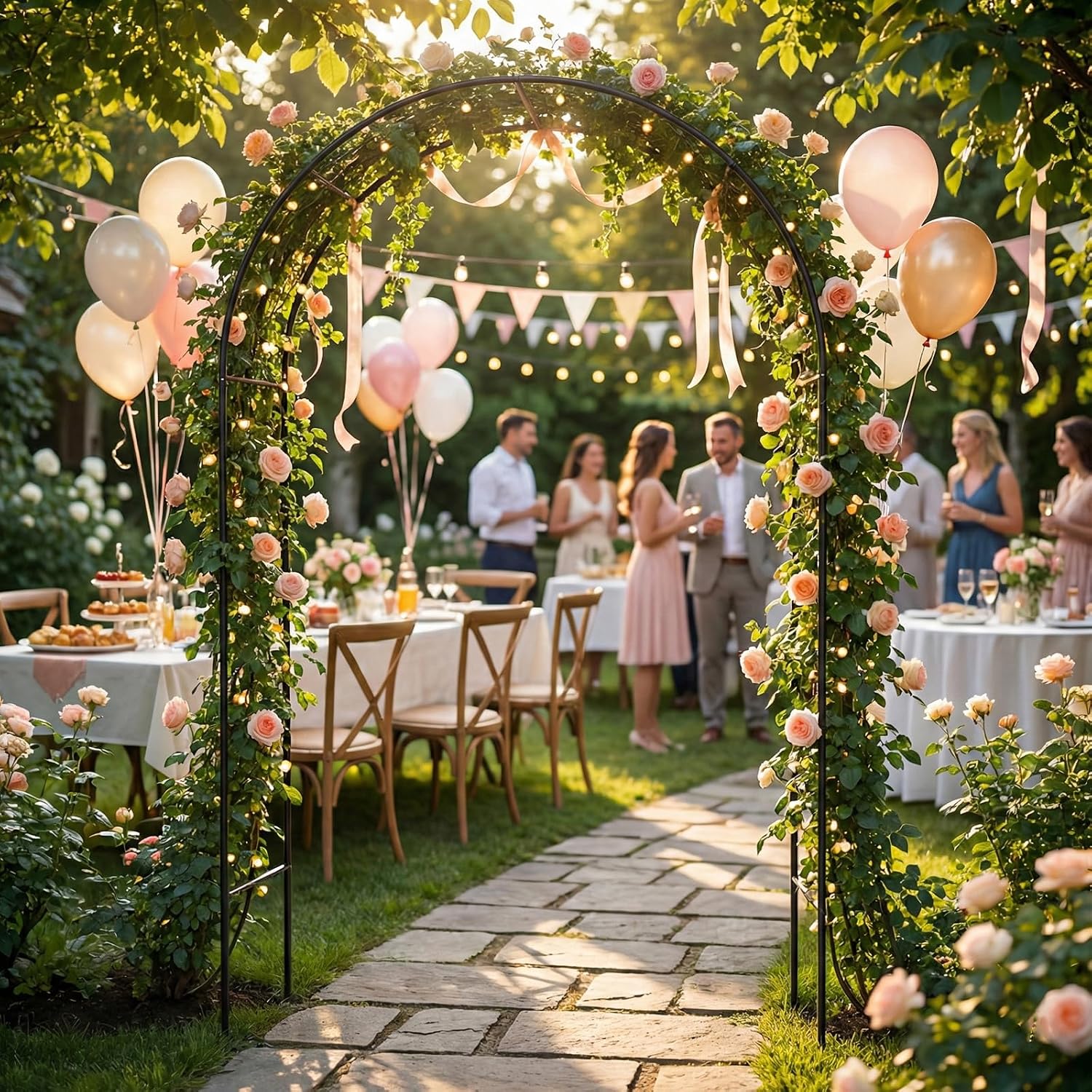 Metal Pergola Arbor, Outdoor Flower Garden Arch Trellis, Steel Garden Arbor for Climbing Plants, Wedding Decoration, 7'8" H x 4'5" W