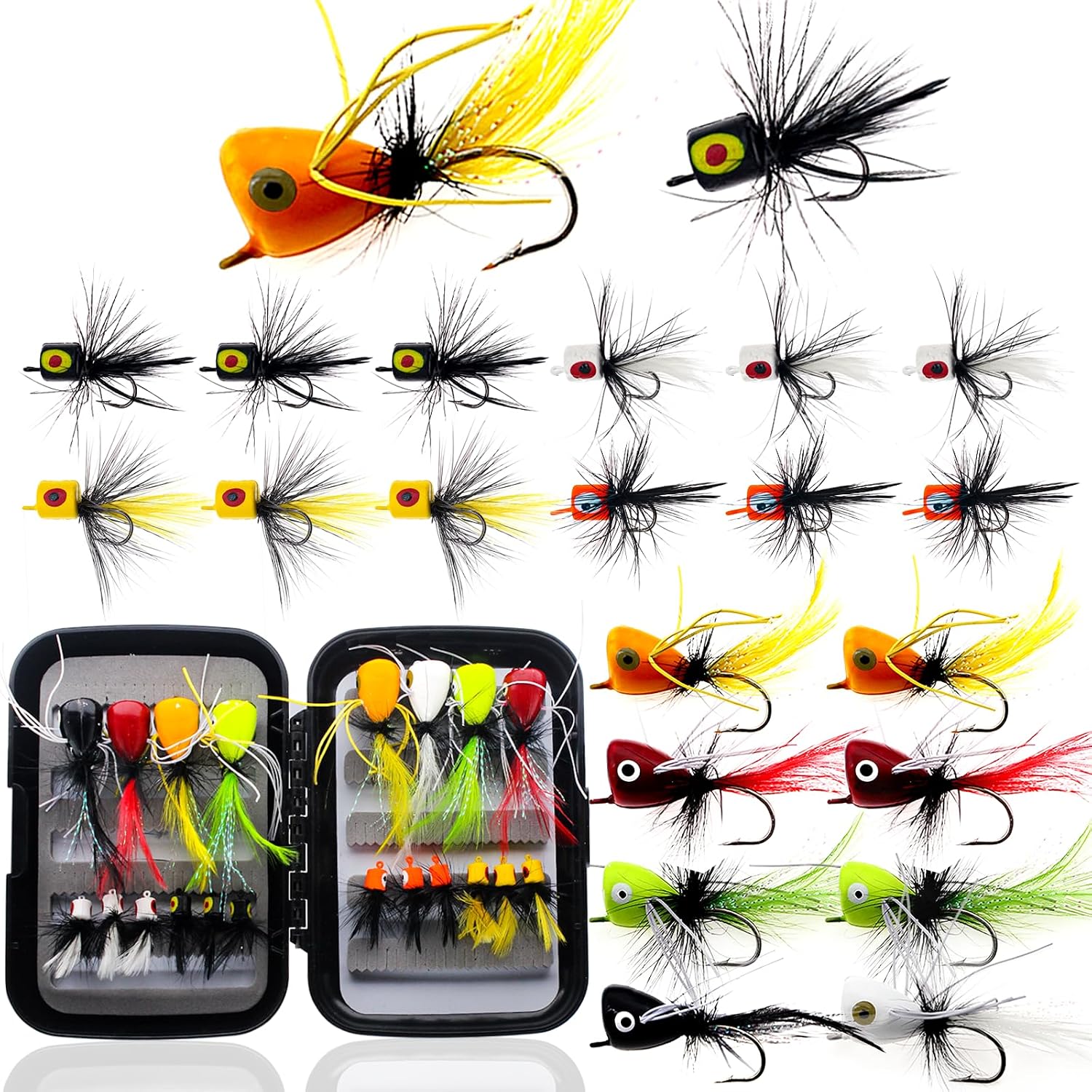 Fly Fishing Poppers Dry Flies Topwater Lures Bass Trout Kit Pro XL