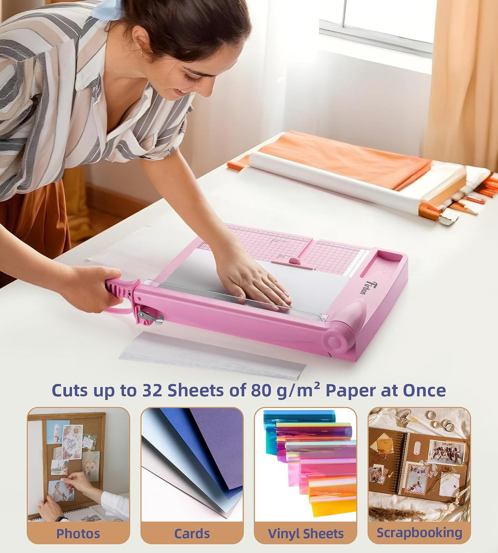 Firbon 12 Inch Guillotine Paper Cutter, Heavy-Duty Paper Trimmers, Pink