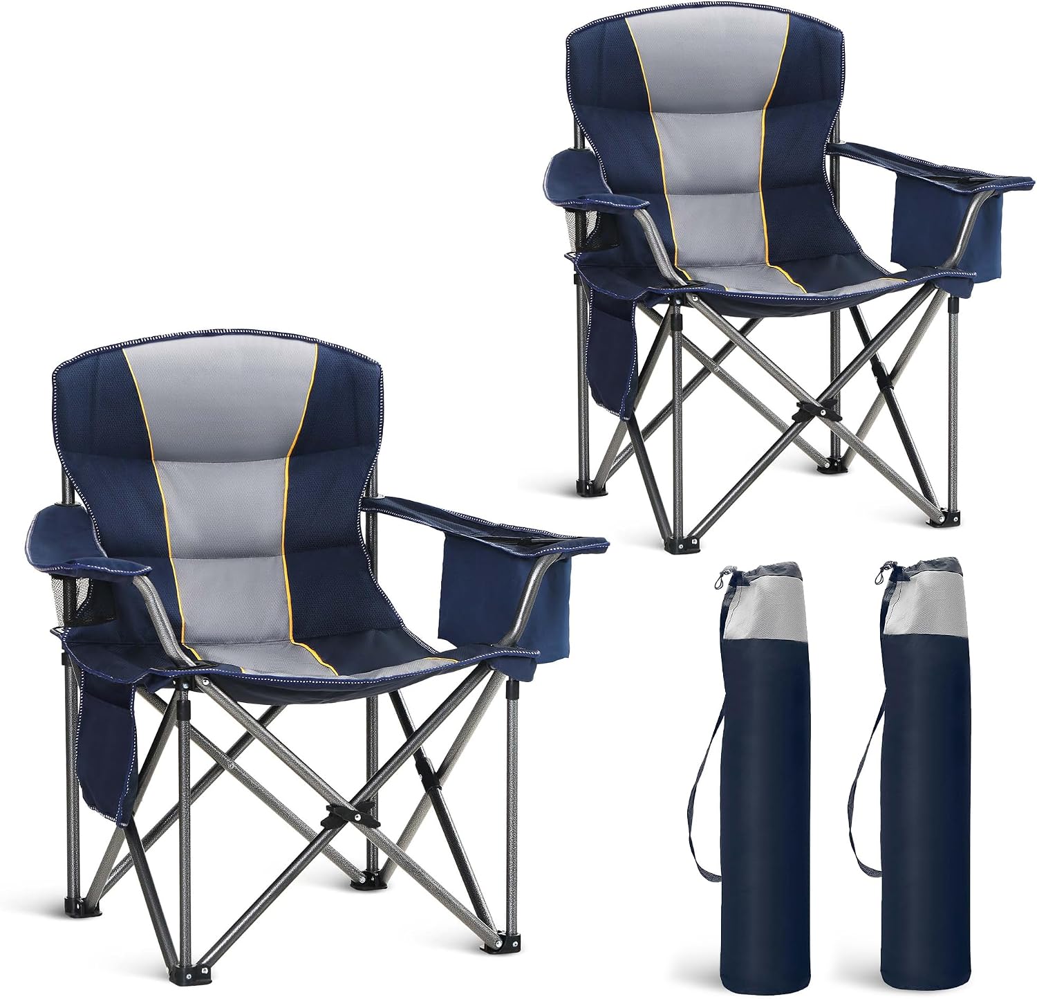 2 Pack Oversized Lawn Folding Camping Chair for Adults Support 450 LBS Blue