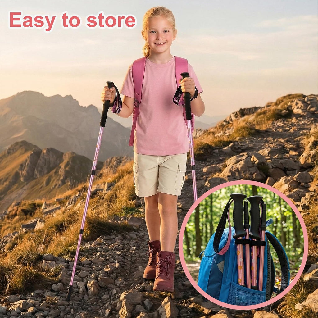 Kids Hiking Poles Lightweight Adjustable Trekking Sticks Collapsible