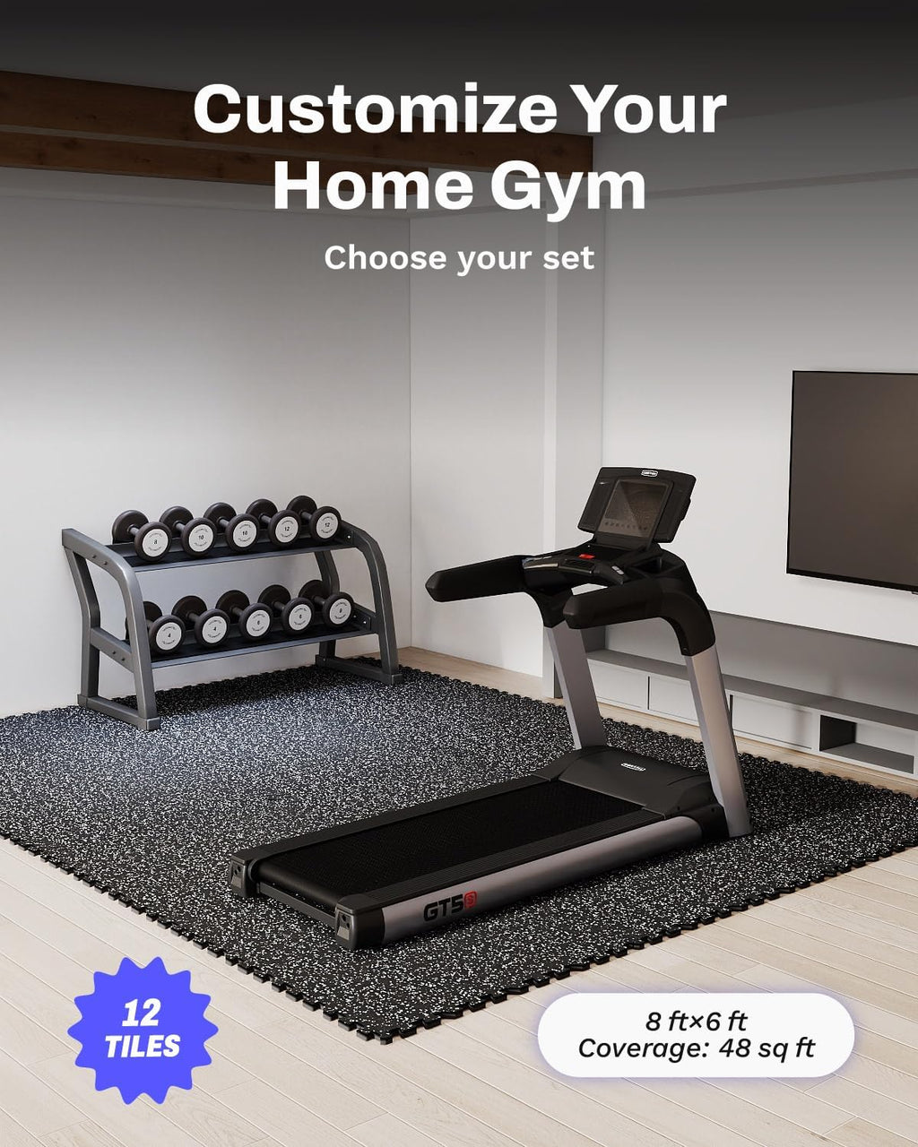 AIRHOP 0.79in Thick 48 Sq Ft Exercise Equipment Mats, 12 Tiles Upgraded Rubber Top with High Density EVA Foam, Large Interlocking Puzzle Gym Flooring for Home Gym, Heavy Weight Workout,Black & White