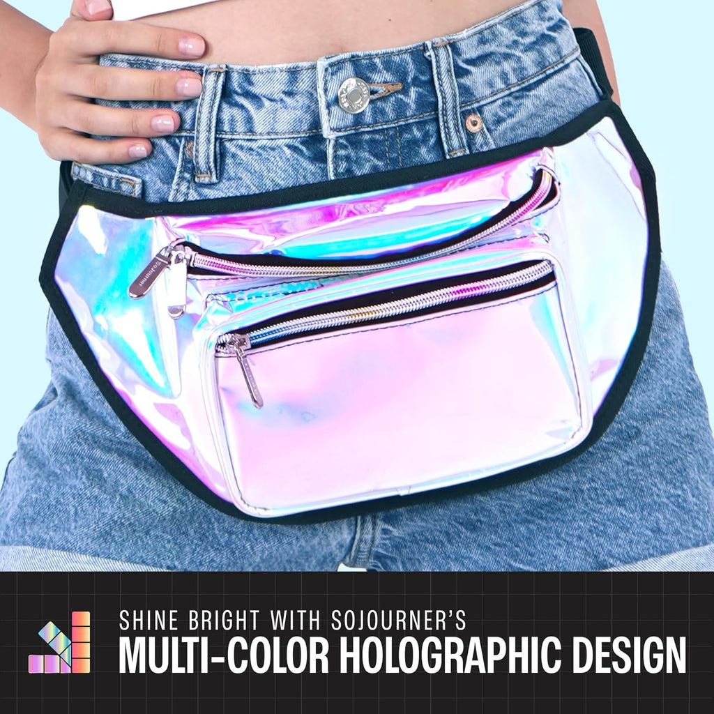 SoJourner Waterproof Holographic Fanny Pack, Luminous Holographic Blue