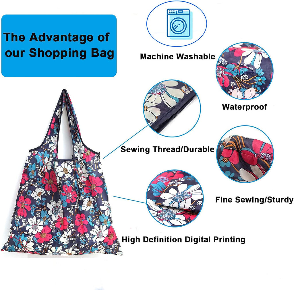 6 Pcs Reusable Grocery Bags Xlarge 50LBS Foldable Grocery Shopping Bags Washable Beach Bag Ripstop Nylon Tote Bags