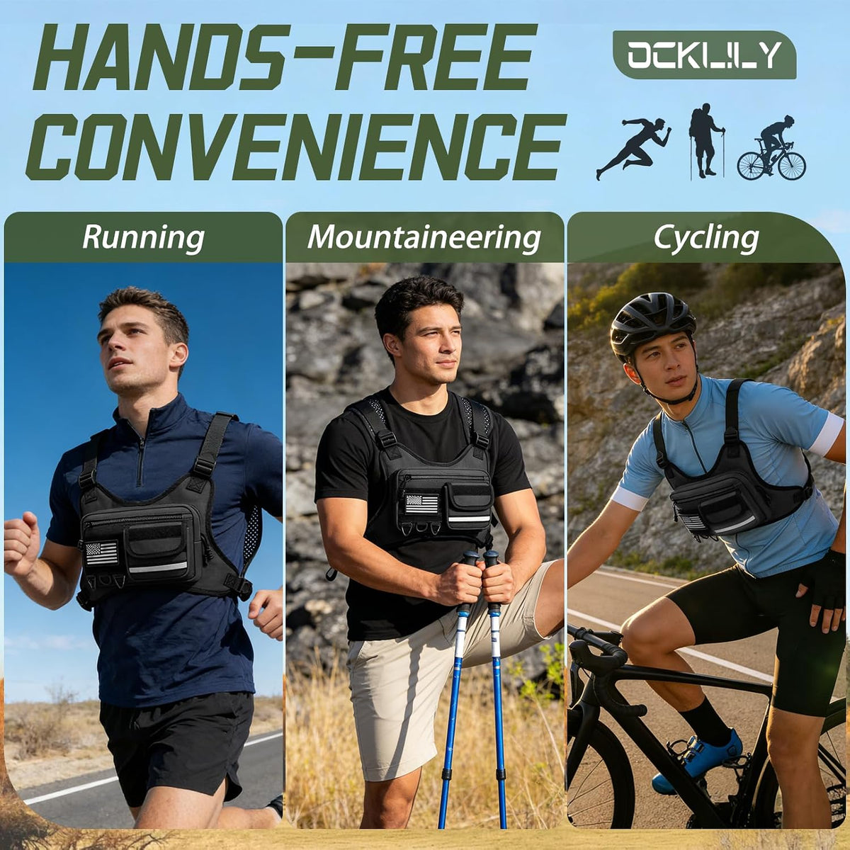 OCKLILY Chest Bag for Men Women, Outdoor Sports Running Vest Bag, Chest Pack for Running, Cycling, Hiking, Workouts, Travel