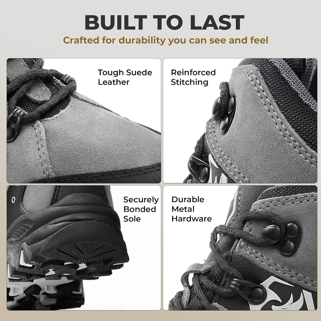 Foxelli Men’s Hiking Boots – Waterproof Breathable & Lightweight Suede Leather Hiking Boots for Men
