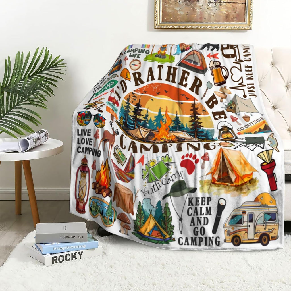 Camping Blanket Gifts for Men Women Stuff Plush Camper Blankets and Throws Camping Essentials Camping Gifts for Men Women Boys Teens Camping Lovers Birthday Party Decorations Hiking Fishing 50"X40"
