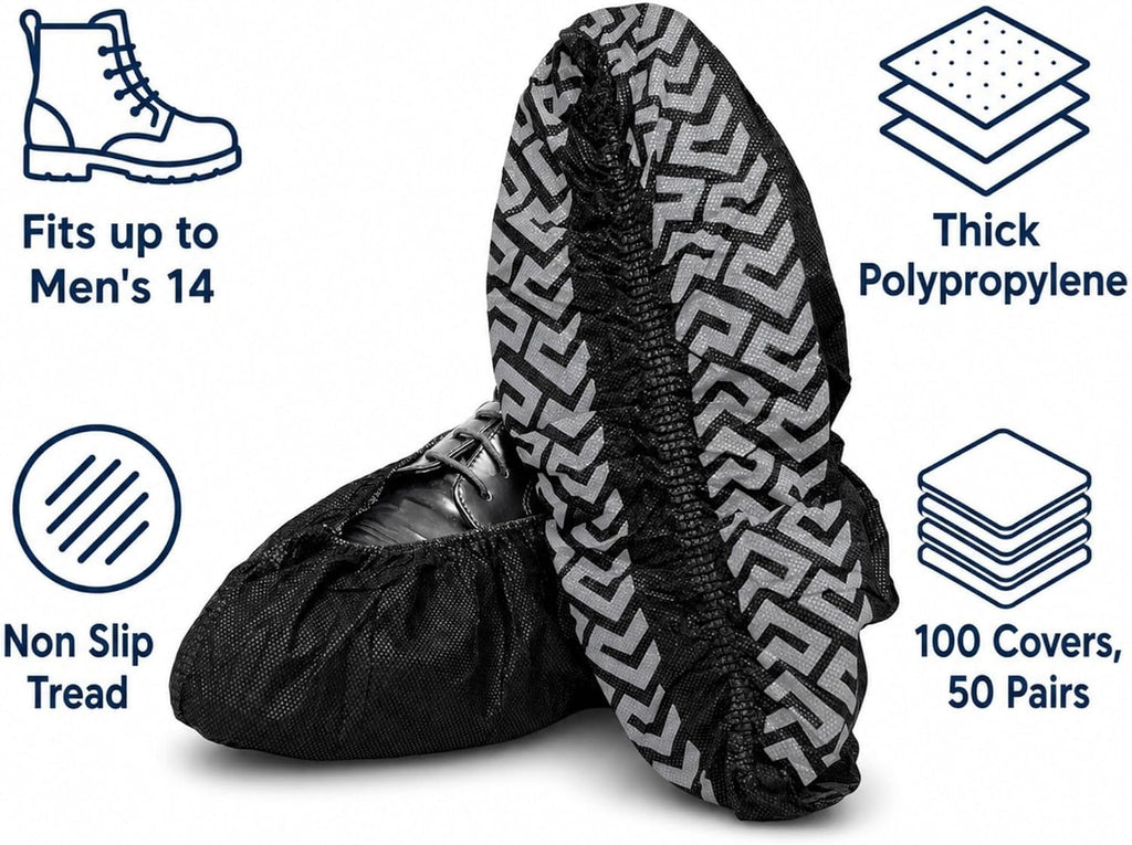 Black XL Disposable Boot and Shoe Covers, Non Slip, 100 Pack