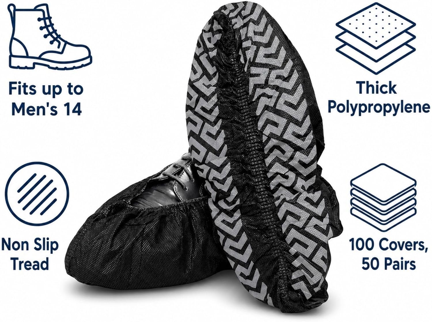 Black XL Disposable Boot and Shoe Covers, Non Slip, 100 Pack
