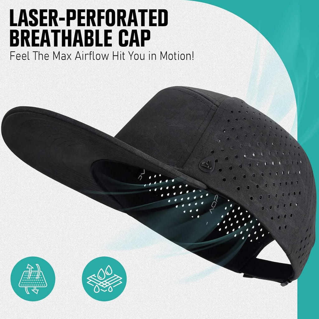 AOPREL Flat Brim Baseball Cap for Men Adjustable Water-Resistant Performance Hat with Breathable Laser Perforated