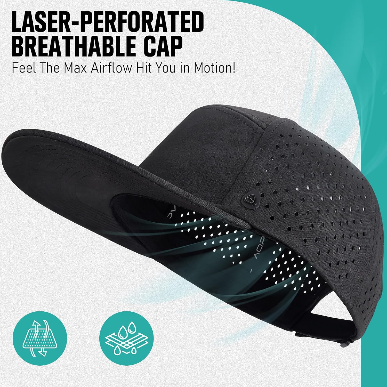 AOPREL Flat Brim Baseball Cap for Men Adjustable Water-Resistant Performance Hat with Breathable Laser Perforated