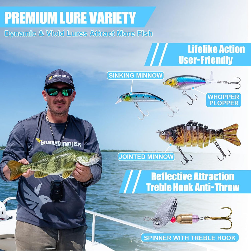 Goture Fishing Lures Kit,164pcs Bass Fishing Kit Including Soft Plastic Baits, Worms, Minnow, Crankbaits, Hooks,Swivels,Sinker Weights,3700 Tackle Box, Freshwater Fishing Gear Lure Set, Gifts of Men