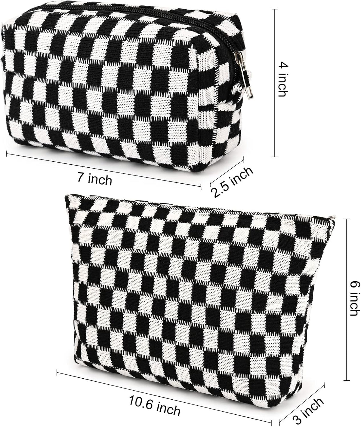 SOIDRAM 2 Pieces Black Makeup Bag Large Checkered Cosmetic Bag Capacity Canvas Mix Travel Toiletry Bag Organizer Cute Makeup Brushes Aesthetic Accessories Storage Bag for Women, Checkered Mix Black