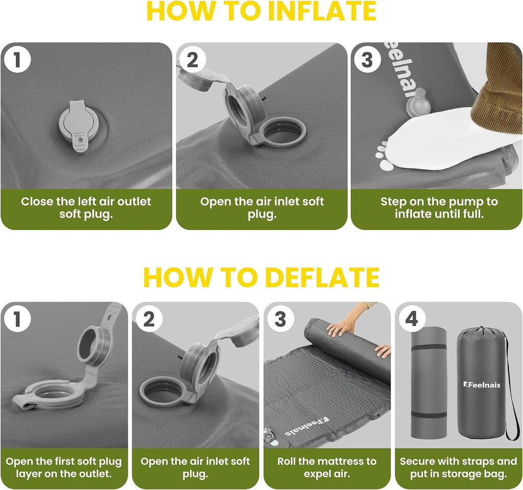 Self Inflating Sleeping Pad with Foot Pump - Grey