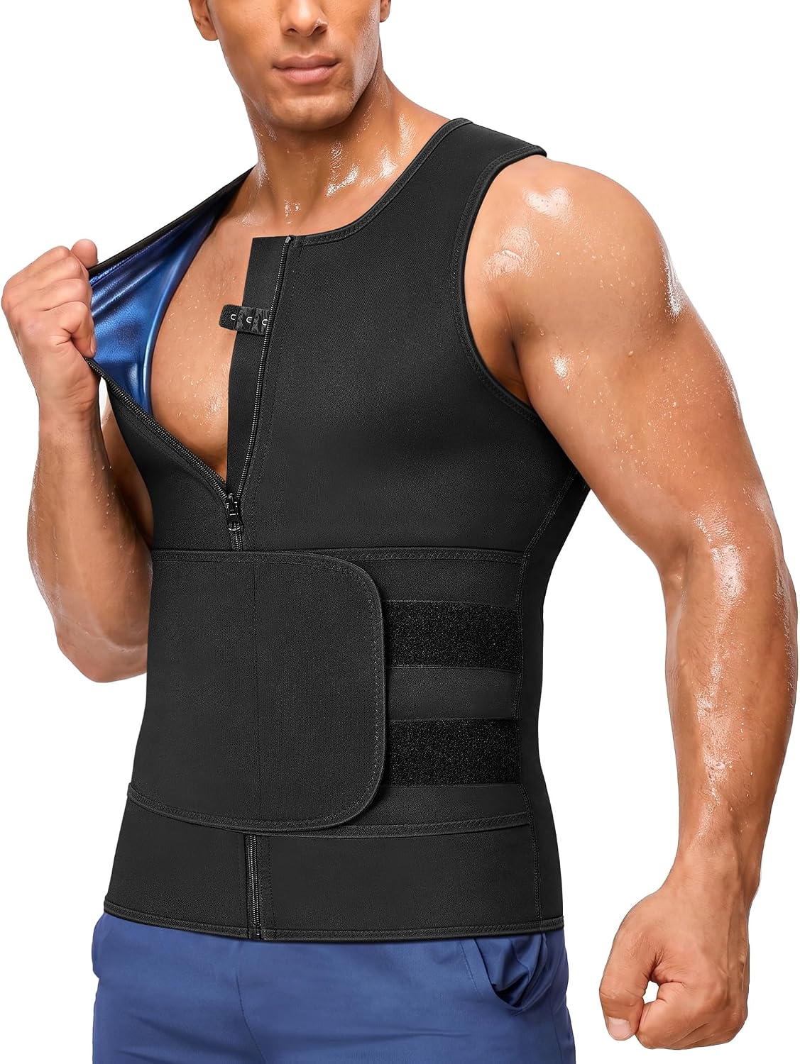 Junlan Waist Trainer Mens Sauna Suit Shirt Sweat Vest Weight Loss Gym Faja