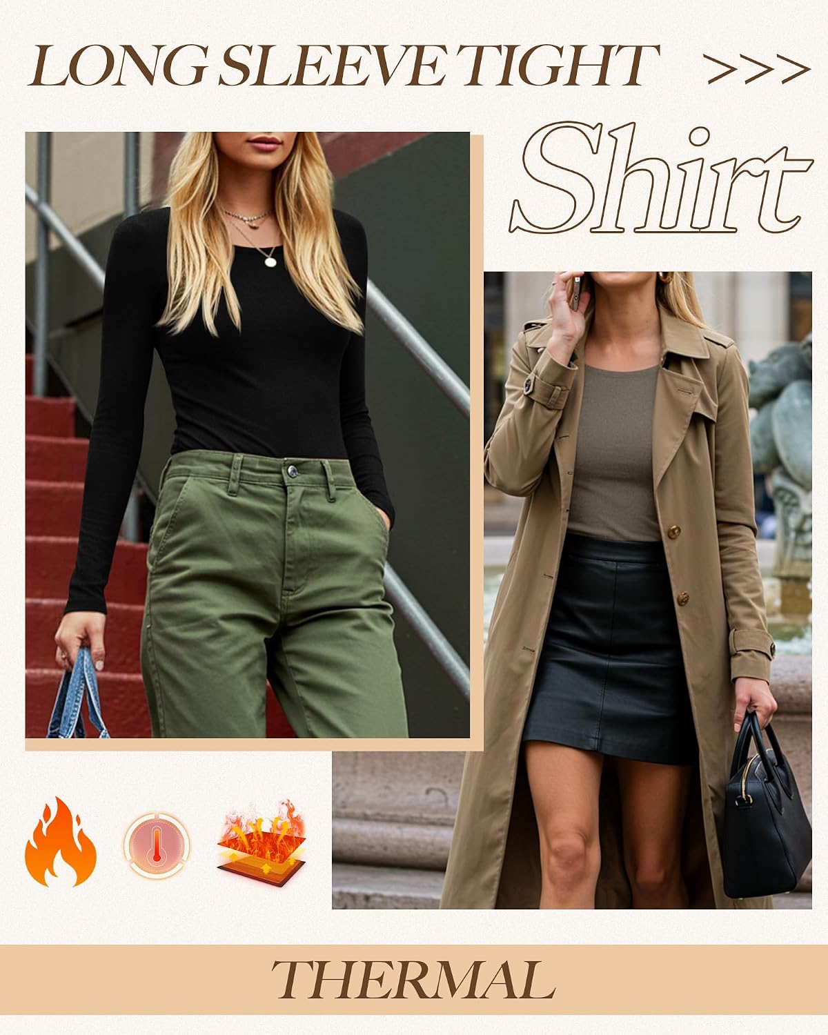 Neer 3 Pack Womens Thermal Shirts Crew Neck Fleece Lined Tops